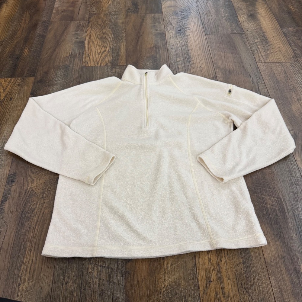 LL Bean Womens M Cream Fleece Quarter Zip Pullover Sweater Gorpcore Cozy Fall